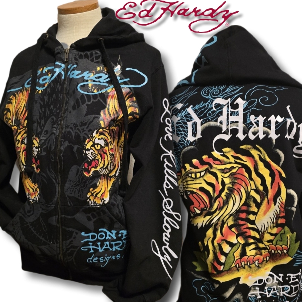 ⭐️🔥SzS Ed Hardy Christian Audigier Don Ed Hardy Designs Zip-Up Hoodie
